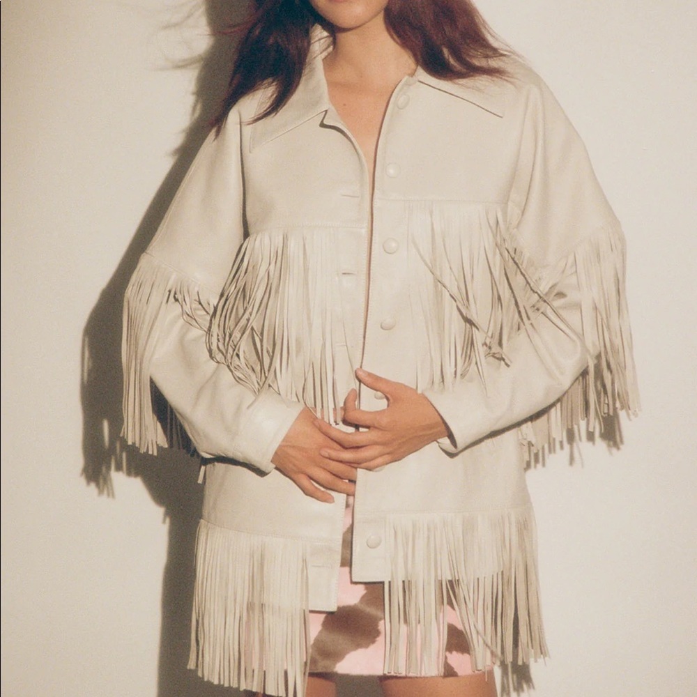 NWT DANCASSAB LORETTA FRINGE JACKET SZ XS DOVE GRAY Z450